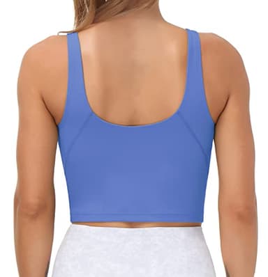 Women’s Longline Sports Bra Wirefree Padded Medium Support Yoga Bras Gym Running Workout Tank Tops(Sea Blue, Medium) - Image 4