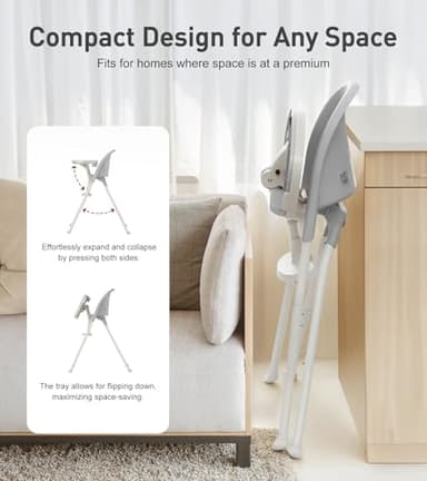 HAN-MM Foldable High Chair, One Click fold,Save Space, Detachable Double Tray, Infant Chair, Car Traveling, 3 in 1 Convertible, 3-Point Harness, Adjustable Footrest, Non-Slip Feet, Adjustable Legs - Image 4