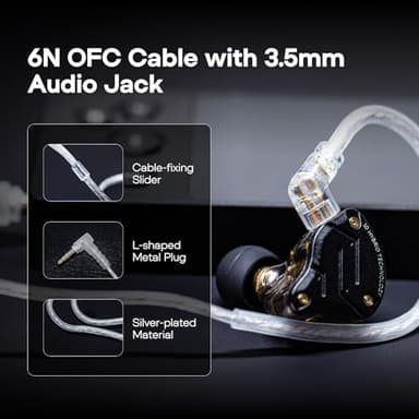 Linsoul KZ ZS10 Pro, 4BA+1DD 5 Driver in Ear Monitor, HiFi Wired Earbuds, Gaming Earbuds, Hybrid IEM Earphones with Stainless Steel Faceplate, Detachable Cable for Musician(Without Mic, Dark Black) - Image 6