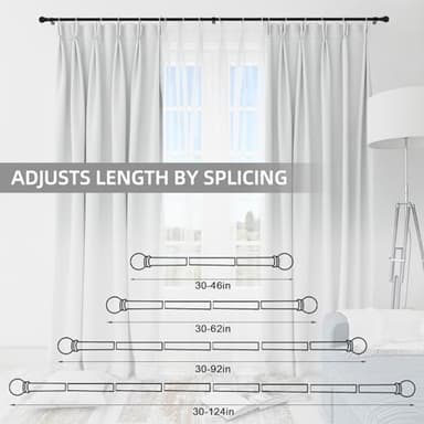 Thestoa Curtain Rods for Windows 48 to 84-92 inch, 5/8" Matte Black Curtain Rod, Stainless Steel Small Curtain Rods for Bedroom, Living Room,Kitchen,Farmhouse, Outdoor Curtain rod Black - Image 5