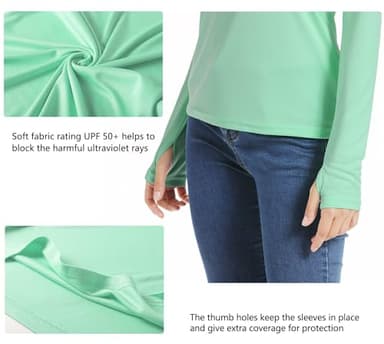 Willit Women's UPF 50+ Sun Protection Shirt Long Sleeve SPF UV Shirt Rash Guard Swim Hiking Fishing Tops Lightweight Light Green L - Image 5