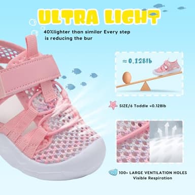 JOINFREE Toddler Girls Water Shoes Quick-Dry Sandals Sneakers Beach Surf Barefoot Lightweight Non-Slip Breathable Swim Shoes Sandals 9 Toddler Mesh MultiPink - Image 2