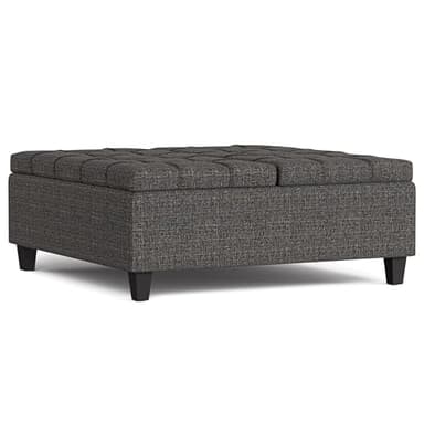 SIMPLIHOME Harrison 40 inch Wide Transitional Square Large Coffee Table Storage Ottoman in Ebony Polyester Tweed, Assembled, for The Living Room and Bedroom - Image 4