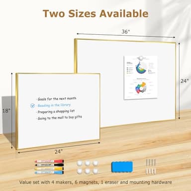 QUEENLINK Magnetic Whiteboard, 24"x18" Gold Aluminum Frame Dry Erase White Board for Wall, Hanging Wipe Board with 6 Magnets, 4 Markers & 1 Eraser for Home, Office, School - Image 2