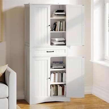 Gizoon 71'' Kitchen Pantry Storage Cabinet, Freestanding Pantry Organizers and Storage Cabinet with 4 Doors and 4 Adjustable Shelves, Tall Cabinet with Large Drawer for Kitchen, Living Room, Bathroom - Image 4