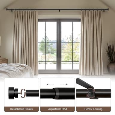 Lootkell Modern Black Curtain Rods for Windows 48 to 84 Inches Adjustable Length Heavy Duty 1" Diameter Window Curtain Rod with Decorative Finials for Outdoor Farmhouse Bedroom Kitchen Living Room - Image 5