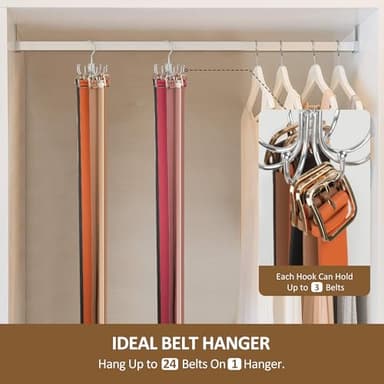 ZEDODIER Belt Hanger, 2 Pack Belt Rack Closet Accessories Organizer, Maximum 24 Storage Capacity, Hanging Holder Storage Hook for Belt, Bra, Tank Top, Tie, Scarf, Purse - Image 3
