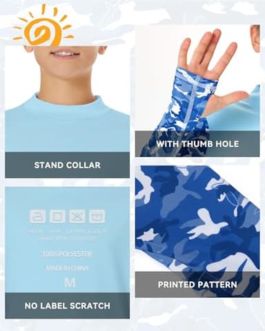 Poekuao Rash Guard for Boys Quick Dry Long Sleeve Swim Shirts UPF 50+ Sun Protection Shirt Kids Fishing Shirts with Thumb Hole Light Blue S - Image 5