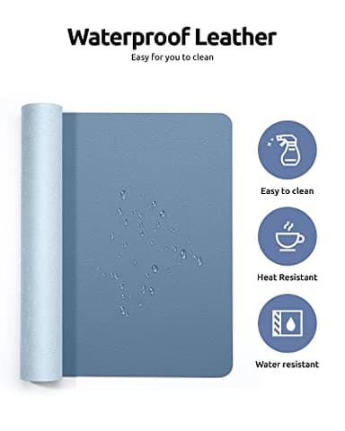 YSAGi Leather Desk Protector, Office Mat, Large Mouse Mat, Non-Slip PU Leather Blotter, Laptop Desk, Waterproof Writing Pad for Office and Home (Blue, 23.6" x 13.8") - Image 4