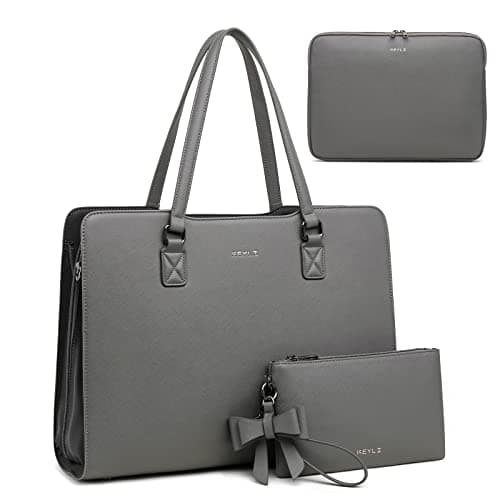 Keyli Laptop Bag for Women 15.6 inch Waterproof Leather Laptop Tote Bag Christmas Gift classy Professional Office Work Briefcase Computer Bags Stylish Laptop Sleeve Purse Shoulder Bag 3pcs Sets Grey - Image 1