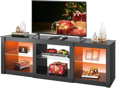 WLIVE LED TV Stand for 65 Inch TV, Modern Entertainment Center with Adjustable Glass Shelves & Customizable LED Lights, Sturdy Media Console for Living Room, Bedroom,Gaming (Black) - Image 1