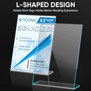TICONN 8.5 x 11 Acrylic Sign Holder, L Shape Clear Sign Stand for Displaying, Plastic Paper Holder for Office, Store, Restaurant (Vertical 3 Pack) - Image 2