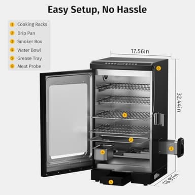 EAST OAK 30" Electric Smoker for Outdoors | Built-in Meat Probe & Up to 6× Longer Smokes on a Single Load | Side Chip Loader for Uninterrupted Smoking | Bigger Batches with 725 sq in Cooking Area - Image 9