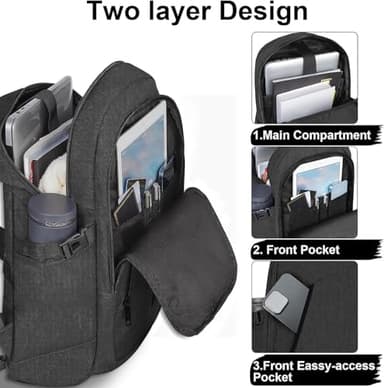 Mancro Business Travel Laptop Backpack, Anti Theft Slim Laptop Bag with USB Charging Port for Men and Women, Water Resistant Computer Bag Fits 15.6 Inch Laptop and Notebook (Black) - Image 3