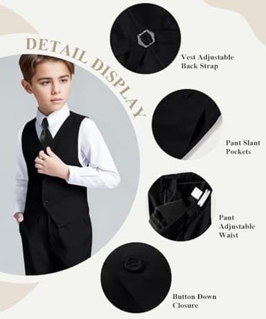 Toddler Suit for Boys 8 Formal Wear Black Dress Vest and Pants Set for Wedding - Image 2