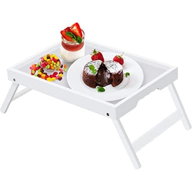 Artmeer Bed Tray Table with Folding Legs,Bamboo Breakfast in Bed for TV Table, Laptop Computer Tray,Eating,Snack Tray (White) - Image 1