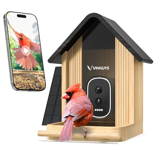 VINGUYS® Smart Bird Feeder with Camera, 2.5K UHD Bird Camera AI Identifies 11,000+ Bird's Species, Real-time Bird's Videos & Pictures, Solar Powered Wireless Outdoor, Ideal Gift for Dad