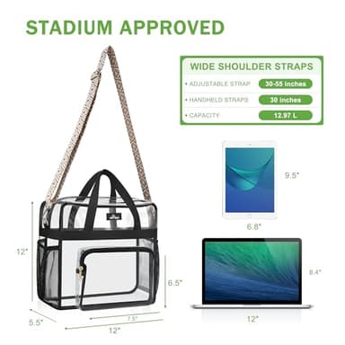 MAY TREE Clear Bag for Stadium Events, 12x6x12 Clear Tote Bag with Removable Strap, Transparent Bag for Concert Sports Festival, Beige Cube-Strap - Image 3