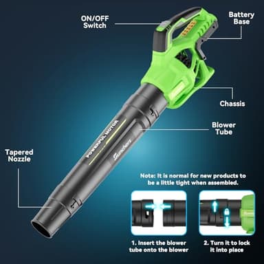 Leaf Blower Cordless with 2 x 4.0Ah Battery and Charger, 580CFM 160MPH Electric Blower with 2 Speeds, 20V Handheld Leaf Cleaner for Lawn Care, Blowing Leaves, Dust, Snow, Gravel for Patio, Yard, Green - Image 4