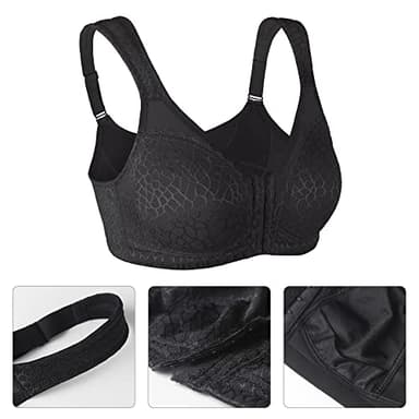 Lemorosy Women's Plus Size Full Coverage Front Closure Posture Back Unpadded Wireless Double Support Minimizer Bra (Black, 44D) - Image 6