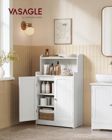 VASAGLE Bathroom Storage Cabinet, Bathroom Floor Cabinet with 2 Doors, 2 Adjustable Shelves, 11.8 x 23.6 x 39.4 Inches, Freestanding, for Dining Room, Kitchen, Living Room, Cloud White UBBC770W01 - Image 2