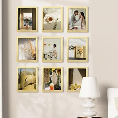 Vittanly 8x10 Picture Frames Set of 9, Shatter Resistant Plexiglass, Display 5x7 Pictures with Mat or 8x10 without Mat, Photo Frames for Wall or Tabletop, Engineered Wood, Gold - Image 8