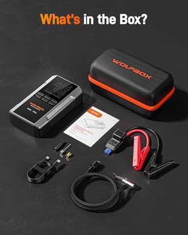 WOLFBOX 3000A Jump Starter with Air Compressor, 16000mAh&160PSI Portable Car Battery Jump Starter with 65W Fast Charge, 12V Battery Pack (8L Gas 6L Diesel Engine) with Boost, Light and Jumper Cables - Image 7