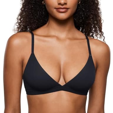 INLYRIC Women's Inbarely Triangle Bralette Plunge Unlined Seamless Bra No Underwire Sexy Comfortable Everyday Black Small - Image 1