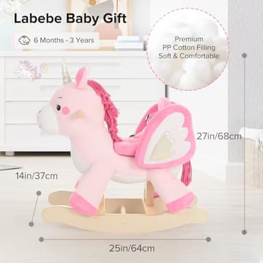 labebe - Baby Rocking Horse, Ride Unicorn, Kid Ride On Toy for 6 Month-3 Year Old, Infant (Boy Girl) Plush Animal Rocker, Toddler/Child Stuffed Ride Toy (Pink) - Image 3
