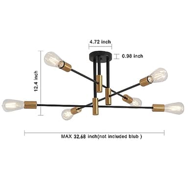 OUREDEEY Sputnik Chandelier - 6-Light Semi Flush Mount Ceiling Light Fixture,Mid Century Modern Hanging Light Fixtures,Black and Gold Chandeliers for Dining Room Bedroom Living Room Kitchen - Image 4