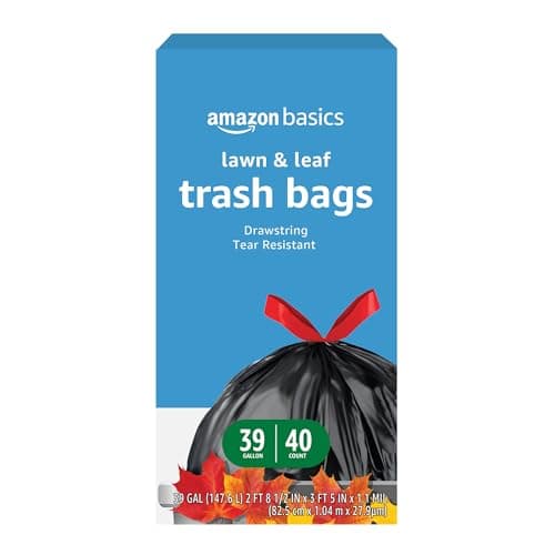 Amazon Basics Lawn & Leaf Drawstring Trash Bags, 39 Gallon, 40 Count - Image 1