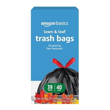 Amazon Basics Lawn & Leaf Drawstring Trash Bags, 39 Gallon, 40 Count - Image 1