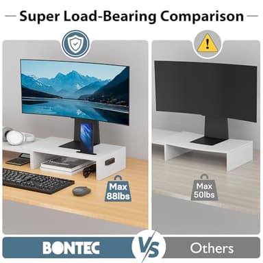 BONTEC Dual Monitor Stand for Desk, Adjustable Length and Angle Monitor Stand Riser with Smartphone Holder, Desk Shelf for Top of Desk, Computer Monitor Stand with Storage, Office Desk Organizer, White - Image 5