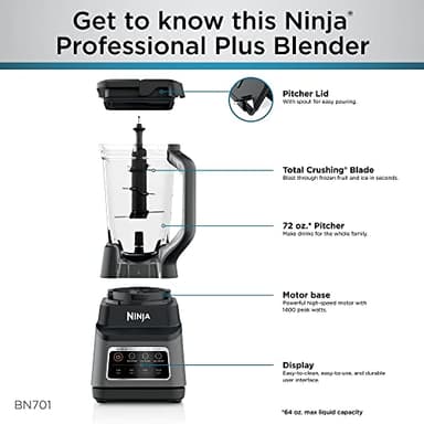 Ninja BN701 Professional Plus Blender, 1400 Peak Watts, 3 Functions for Smoothies, Frozen Drinks & Ice Cream with Auto IQ, 72-oz.* Total Crushing Pitcher & Lid, Dark Grey - Image 10