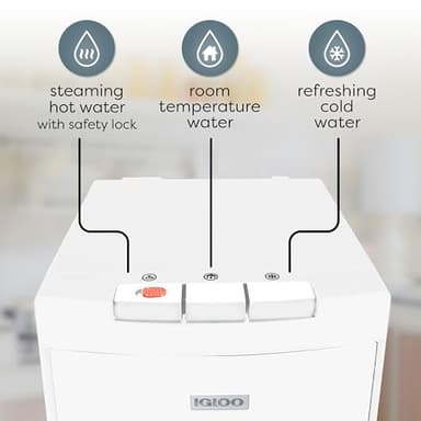 Igloo Bottom Load Water Cooler Dispenser - Hot, Cold, or Room-Temperature Water - Holds 3 or 5 Gallon Bottles - Child Safety Lock - Perfect for Homes, Kitchens, Dorms - White Stainless - Image 5