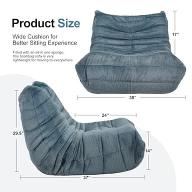 Bean Bag Chairs for Adults Giant Bean Bag Chair Memory Foam BeanBag Chair Big Bean Bag Sofa with Filler Faux Fur Fireside Beanbags Lazy Sofa for Living Room Bedroom Dorm Office (Bluegrey Plush) - Image 2