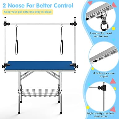 Lyromix 46''Large Dog Grooming Table, Adjustable Cat Drying Desktop with Arms, Nooses, Mesh Tray, Foldable Pet Station at Home, Maximum Capacity Up to 330Lb, 46inch, Blue - Image 2