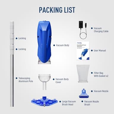 2025 Upgraded Handheld Pool Vacuum Cleaner for Above Ground & Inground Pools - Cordless Pool Cleaner w/18.5GPM Suction, Telescoping Pole(20-69in), 2 Brush Heads - Ideal for Spas & Hot Tubs - Image 6