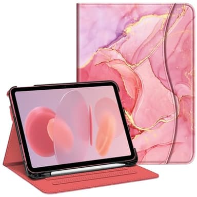 Fintie Case for iPad (A16) 11th Generation 11 Inch (2025), iPad 10th Generation 10.9 Inch (2022), Multi-Angle Viewing Protective Stand Cover with Pencil Holder & Pocket, Marble Pink - Image 1
