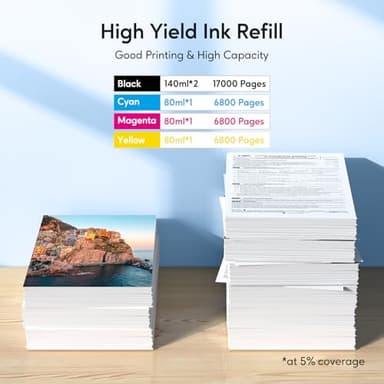 522 Ink Refill Bottles High Capacity (5 Bottles) Replacement for 522 Ink Compatible with ET-2400 ET-2720 ET-2800 ET-2803 ET-2840 ET-4700 ET-4800 ET-4810 Printer (Not Sublimation Ink) - Image 3