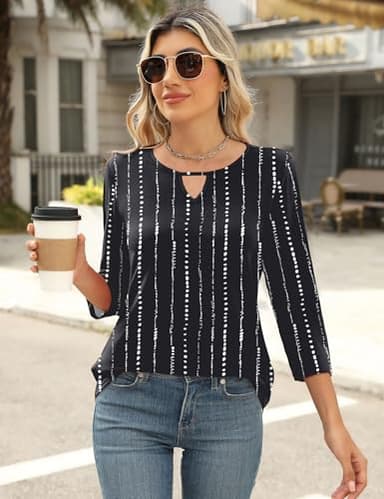 Romanstii 3/4 Length Sleeve Womens Tops Tunics or Tops to Wear with Leggings Cut Out Dressy Blouses Black White Stripes S - Image 6