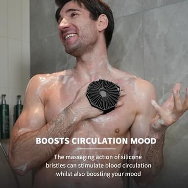 iTokGoK® Premium Silver-Infused Dual-Sided Design 2-in-1 Silicone Body Scrubber for Shower,Body Brush Buffer Scrubber for Men and Women for All Skin, Ergonomic No-Slip Handle, Easy to Clean - Black - Image 4