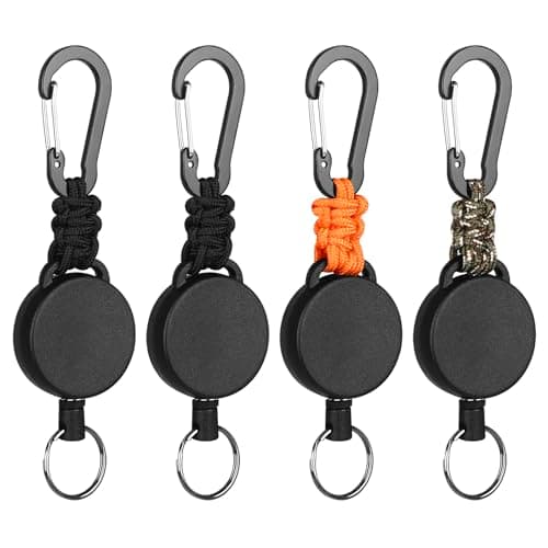 Levateeta Retractable Keychain Heavy Duty Carabiner Badge Holder Retractable Badge Reel ID Holder Steel Cord and Paracord Extendable Key Ring 4 Pack