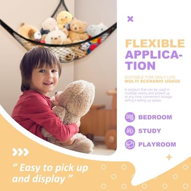 Lazebox Stuffed Animal Net Hammock for Plushie Toys, Stuffed Animal Hammock Corner for Kids' Room Decor, Ideas for Organizing Stuffy Collection, 2 Pack, Black - Image 7