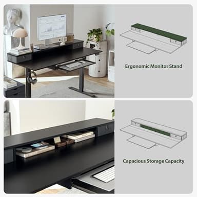 Agilestic Electric Standing Desk with 2 Drawers and Keyboard Tray, 48 x 23 Inches Ergonomic Adjustable Height Desk with Storage, Sit Stand Computer Workstation, Black - Image 6