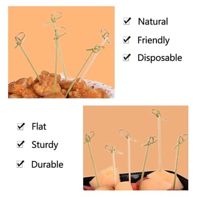300PCS 4 Inch Bamboo Cocktail Picks - Knot Picks, Skewers, Toothpicks for Appetizers & Events - Image 3