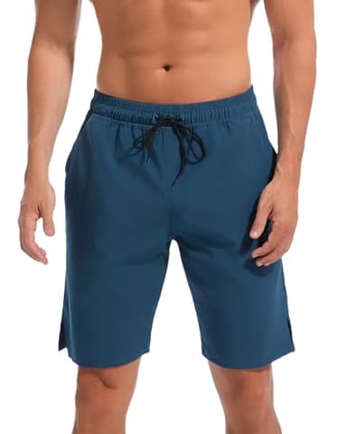 difficort Mens Swim Trunks Quick Dry Bathing Suit 9 inch Inseam Board Shorts with Compression Liner and Zipper Pocket,Dark Blue,X-Large - Image 2