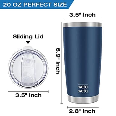 WETOWETO 20oz Tumbler, Stainless Steel Vacuum Insulated Coffee Travel Mug, Double Wall Powder Coated Insulated Coffee Mug Travel Mug with Lid Thermal Cup for Outdoor (Navy Blue, 1 Pack) - Image 3