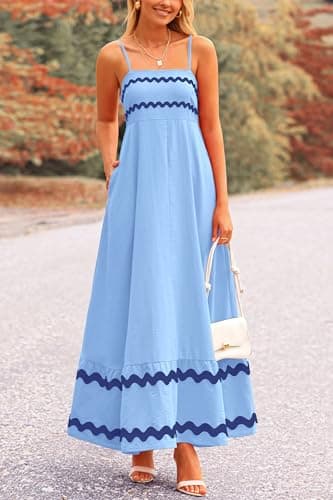 PRETTYGARDEN Women's 2025 Summer Flowy Maxi Dress Casual Sleeveless Spaghetti Strap Ruffle Beach Long Dresses (Light Blue,Medium) - Image 3