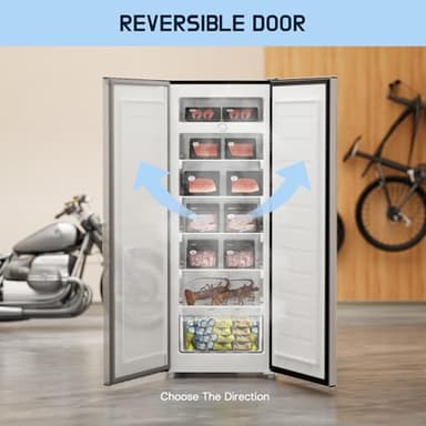 Upstreman 7.0 Cu.Ft Upright Freezer, Large Capacity Garage Ready Deep Freezers with 5 Adjustable Shelves, Convertible Refrigerator/Freezer, Reversible Door for Home, Basement, Apartment (Stainless) - Image 6